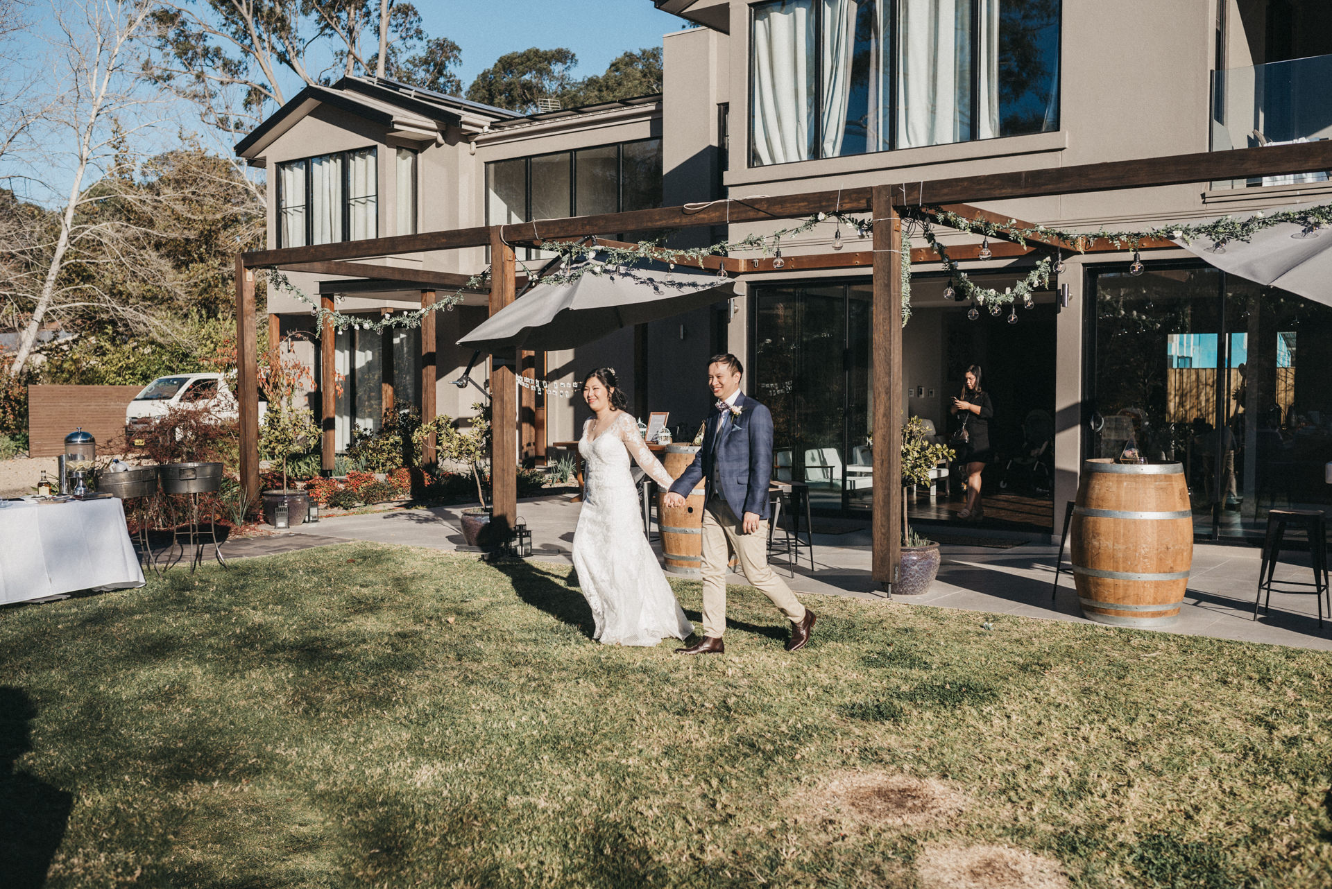 outdoors wedding reception entrance couple